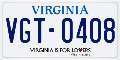 VA license plate VGT0408