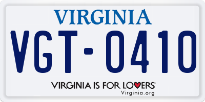 VA license plate VGT0410