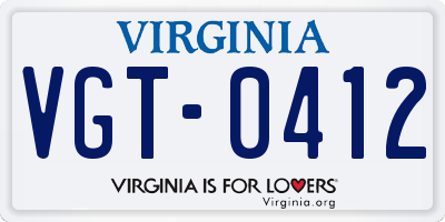 VA license plate VGT0412