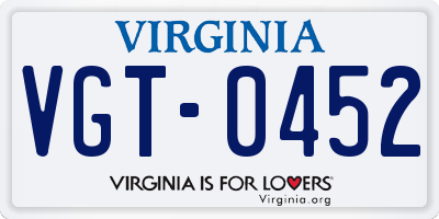 VA license plate VGT0452