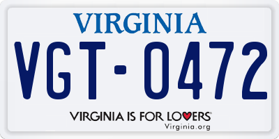 VA license plate VGT0472