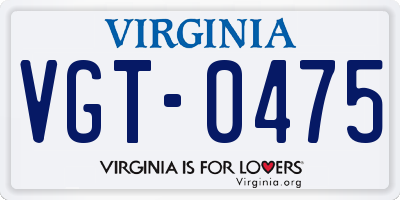VA license plate VGT0475