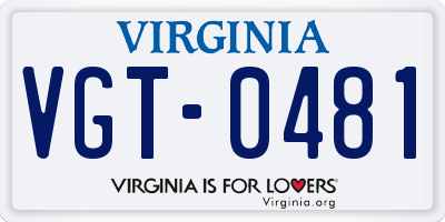 VA license plate VGT0481