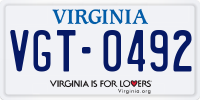 VA license plate VGT0492