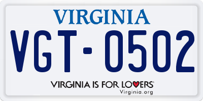 VA license plate VGT0502