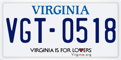 VA license plate VGT0518