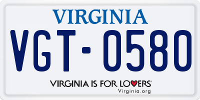 VA license plate VGT0580