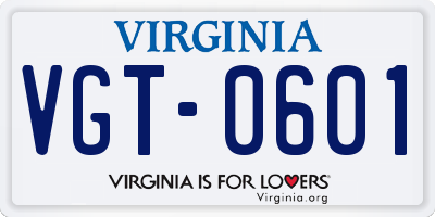 VA license plate VGT0601