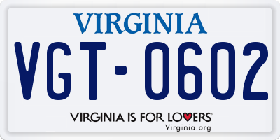 VA license plate VGT0602