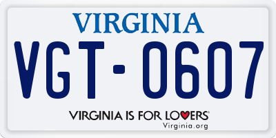 VA license plate VGT0607