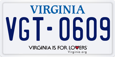 VA license plate VGT0609