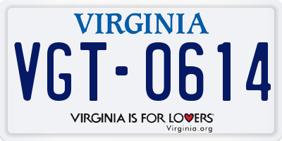 VA license plate VGT0614