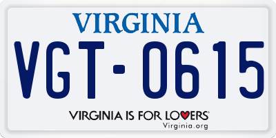 VA license plate VGT0615