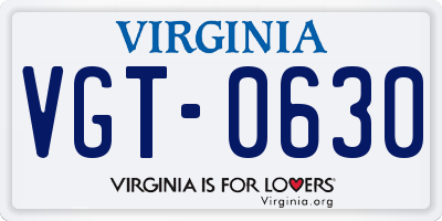 VA license plate VGT0630