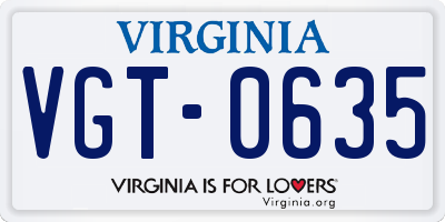 VA license plate VGT0635