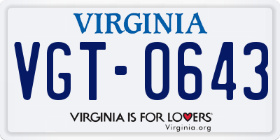 VA license plate VGT0643