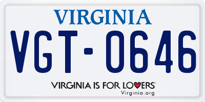 VA license plate VGT0646