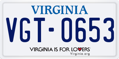 VA license plate VGT0653
