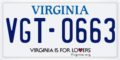 VA license plate VGT0663