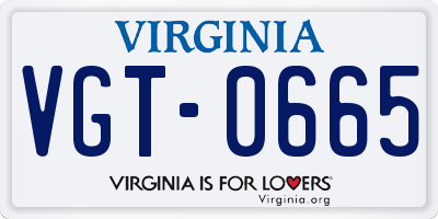 VA license plate VGT0665