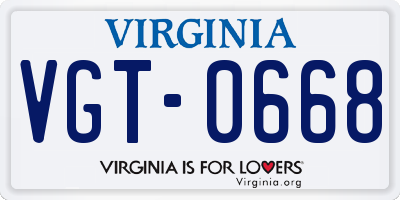 VA license plate VGT0668