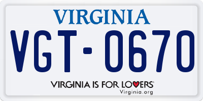 VA license plate VGT0670