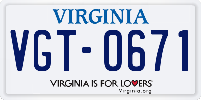 VA license plate VGT0671