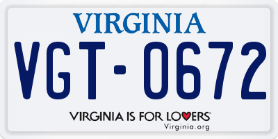 VA license plate VGT0672
