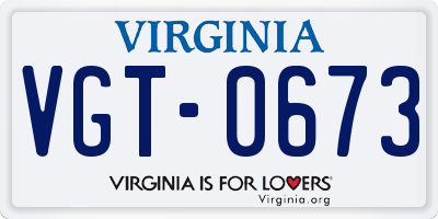 VA license plate VGT0673