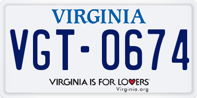 VA license plate VGT0674