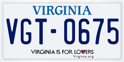 VA license plate VGT0675