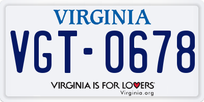 VA license plate VGT0678