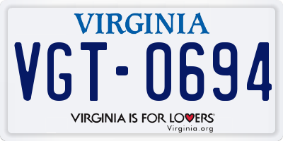 VA license plate VGT0694
