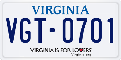 VA license plate VGT0701