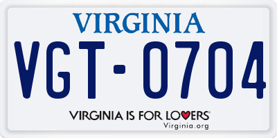 VA license plate VGT0704