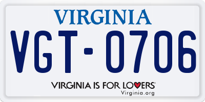 VA license plate VGT0706