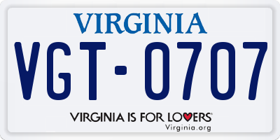 VA license plate VGT0707