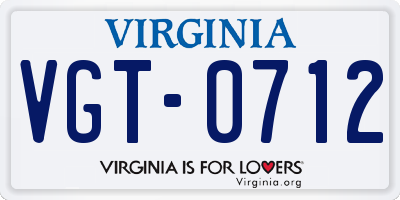 VA license plate VGT0712
