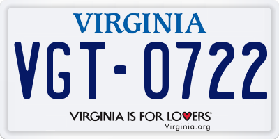 VA license plate VGT0722