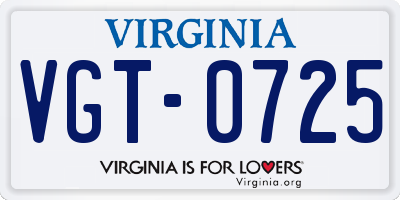 VA license plate VGT0725