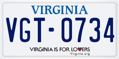 VA license plate VGT0734