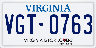 VA license plate VGT0763