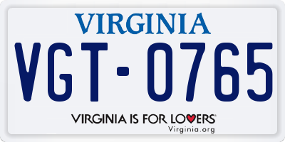 VA license plate VGT0765