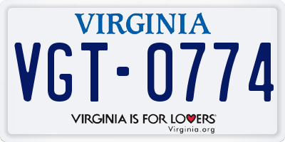VA license plate VGT0774