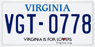 VA license plate VGT0778