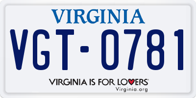 VA license plate VGT0781