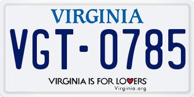 VA license plate VGT0785