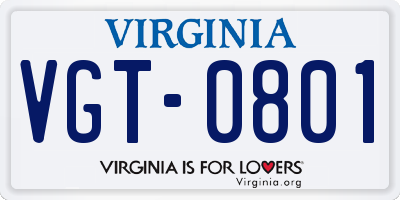 VA license plate VGT0801