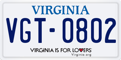VA license plate VGT0802