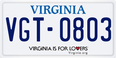 VA license plate VGT0803